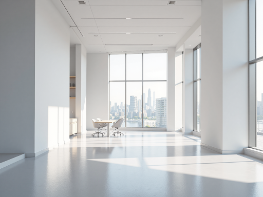 现代办公空间内部,宽敞明亮的会议室,落地窗采光,商务人士工作场景